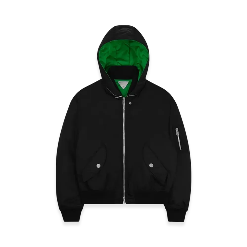 Bottega Veneta Nylon Gabardine Hooded Bomber Jacket "Black"