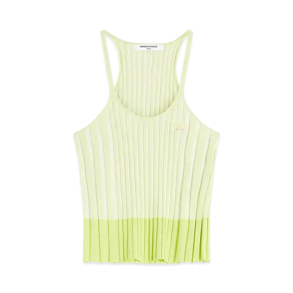 Maison Kitsune Baby Fox Patch Pleats Rib Tank Top "Citron Vert"