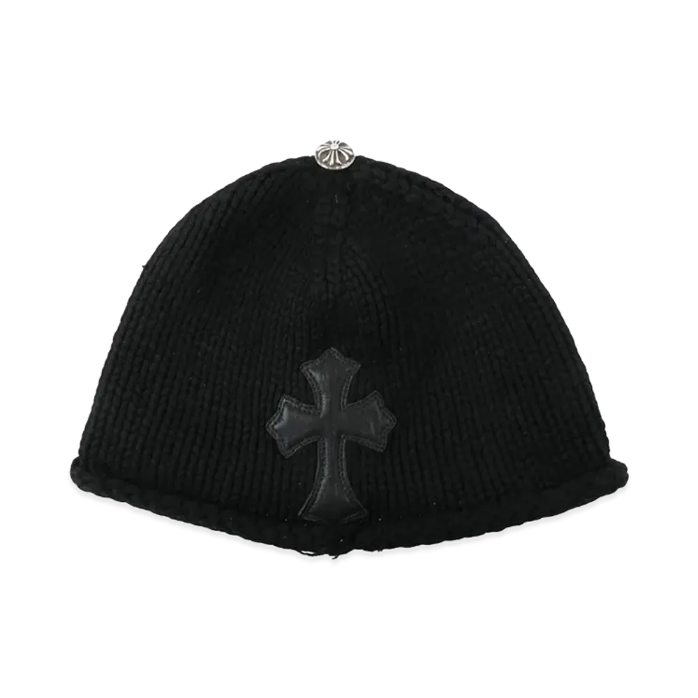 Chrome Hearts Leather Cross Patch Cashmere Beanie "Black"