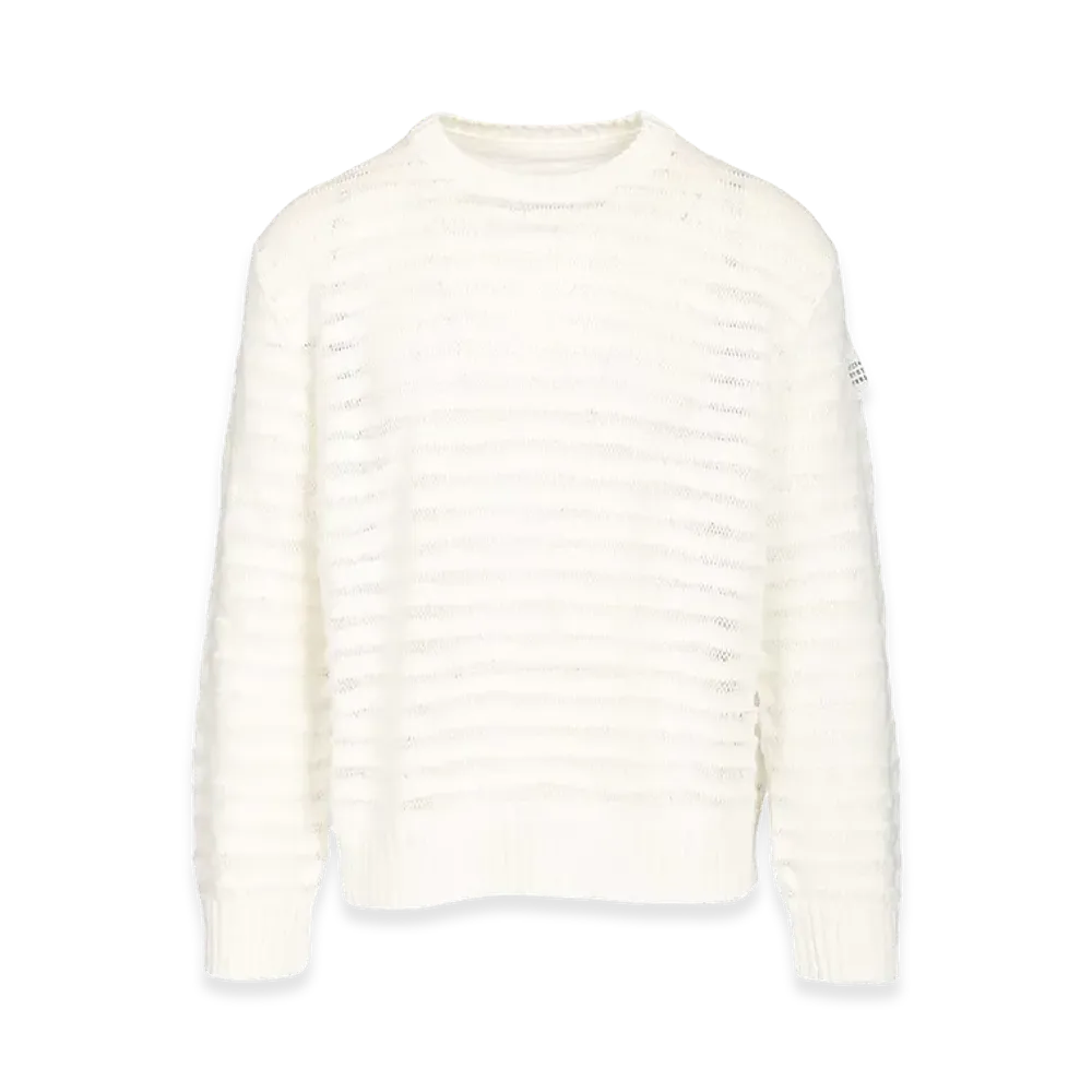 MM6 Maison Margiela Open Knit Stripe Cotton Crewneck Sweater "White"