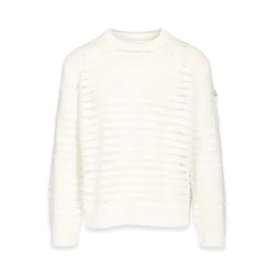 MM6 Maison Margiela Open Knit Stripe Cotton Crewneck Sweater "White"