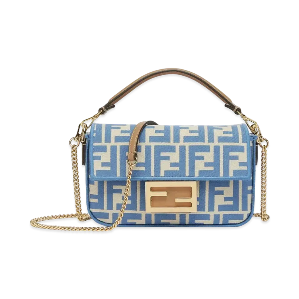FENDI Baguette Mini FF Jacquard Fabric Bag "Light Blue"