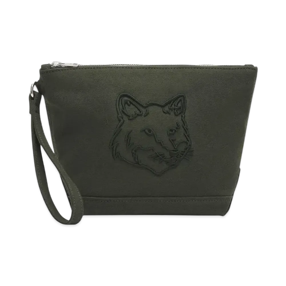 Maison Kitsune Fox Head Zip Pouch "Ranger Green"