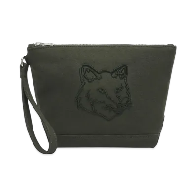 Maison Kitsune Fox Head Zip Pouch "Ranger Green"