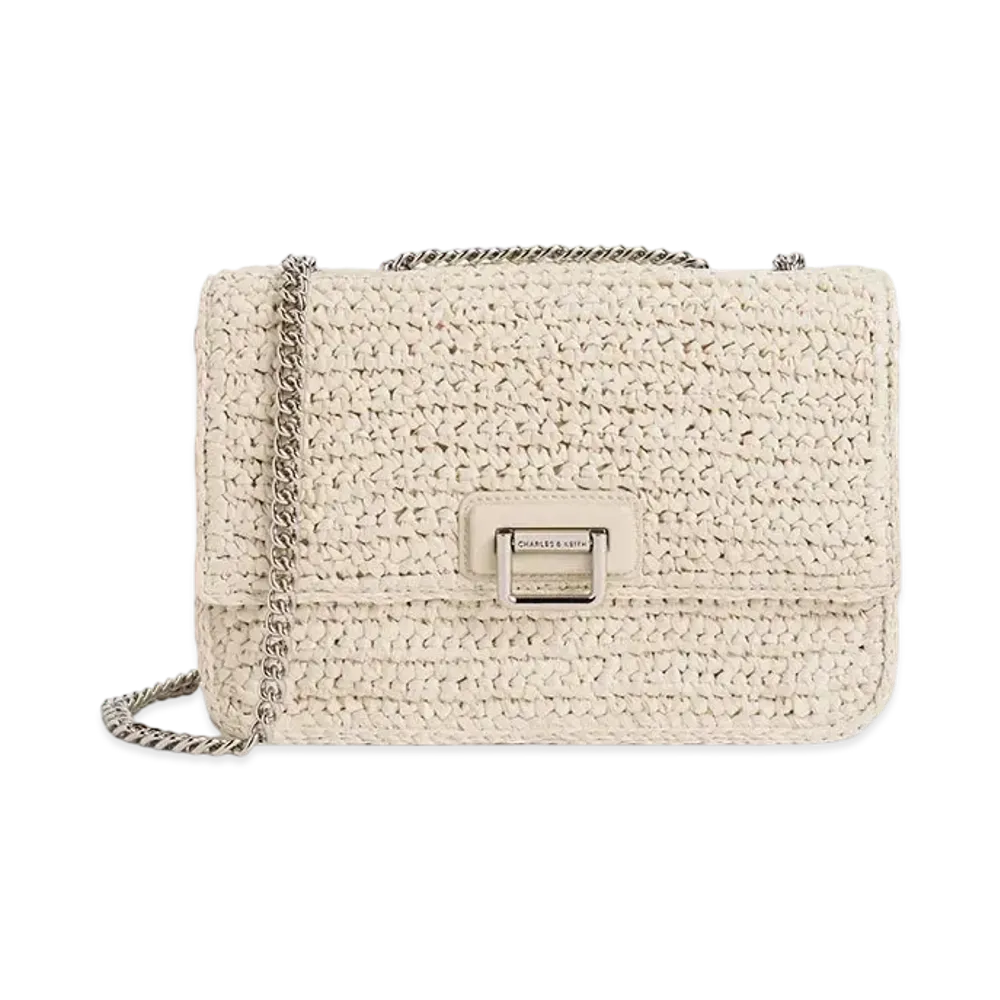CHARLES & KEITH Never Woven Chain-Handle Shoulder Bag "Beige"