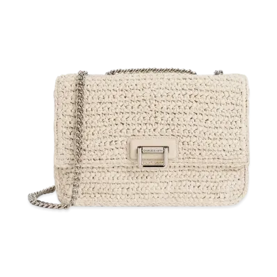 CHARLES & KEITH Never Woven Chain-Handle Shoulder Bag "Beige"