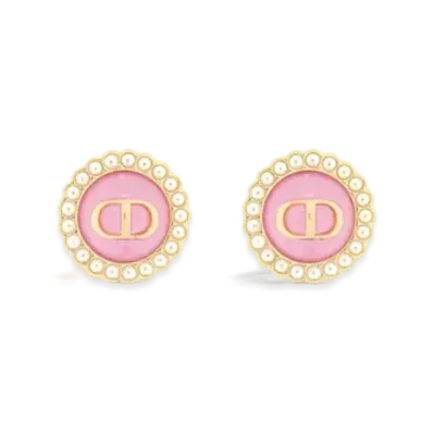 Dior Petit CD Baroque Stud Earrings Metal with Resin Pearls and Glass Japan Exclusive "Gold/White/Cadmium Pink"