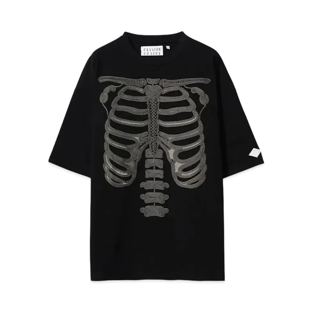 el conductorH CORD EMBROIDERED T-SHIRT 'BONES "BLACK"