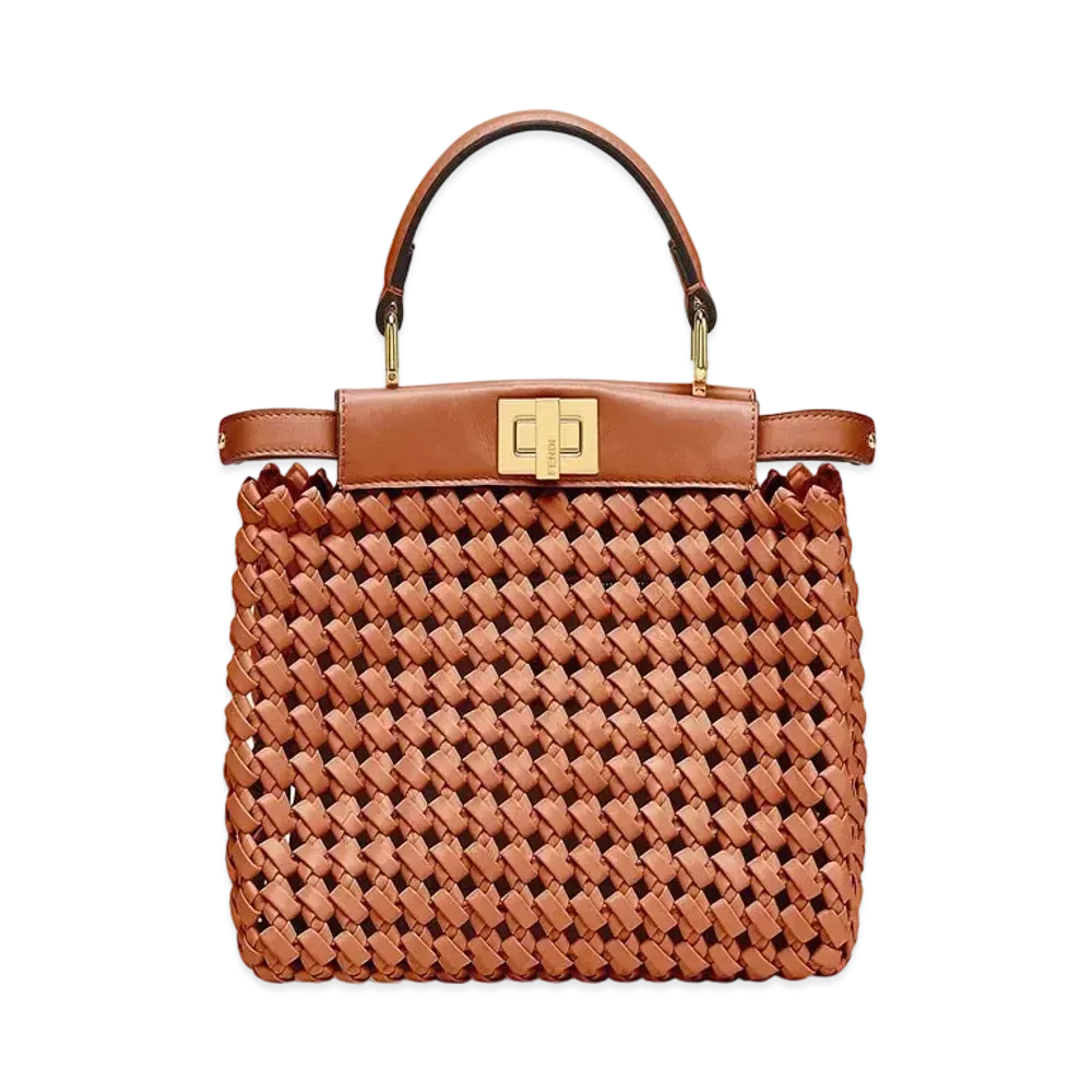FENDI Peekaboo Mini Leather Woven Bag "Brown"