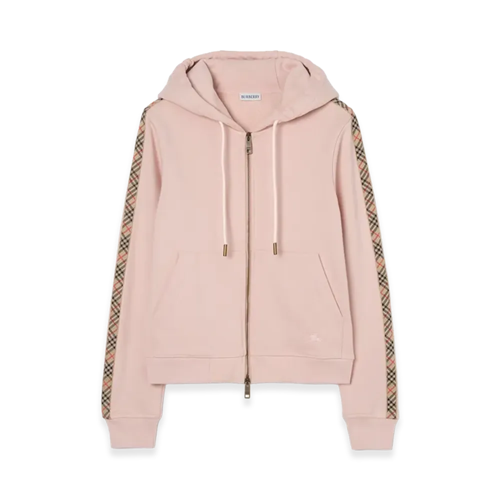 Burberry Women's Check Trim Cotton Zip Hoodie "Bouquet Pink"