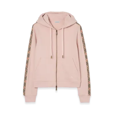 Burberry Women's Check Trim Cotton Zip Hoodie "Bouquet Pink"