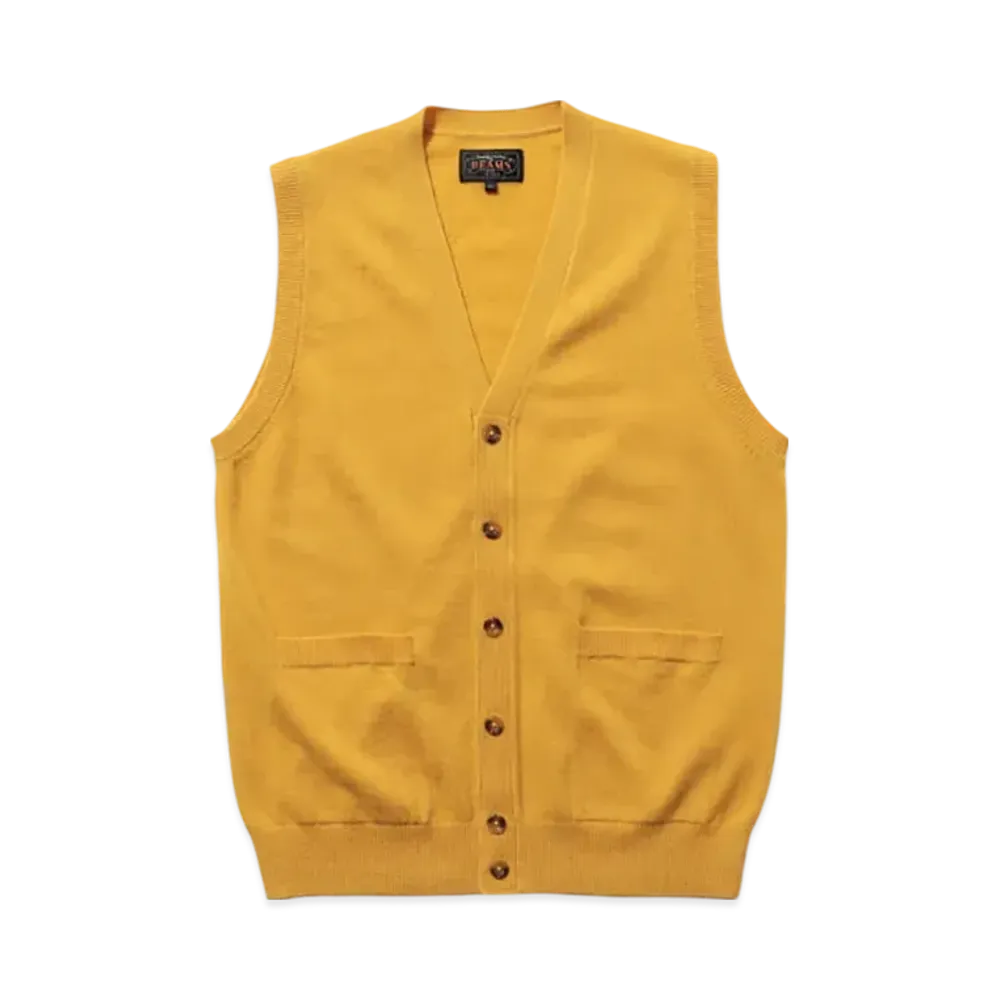 BEAMS Button Knit Vest Solid "Yellow"