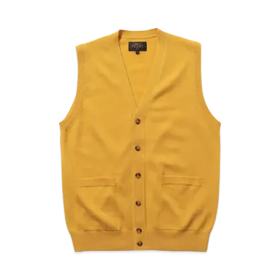 BEAMS Button Knit Vest Solid "Yellow"