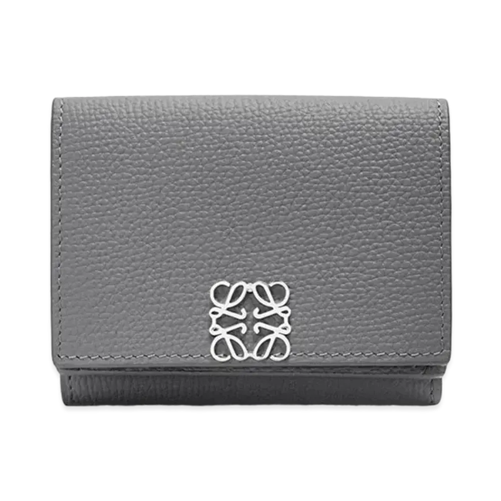 LOEWE Anagram Trifold Wallet In Pebble Grain Calfskin "Asphalt Grey"