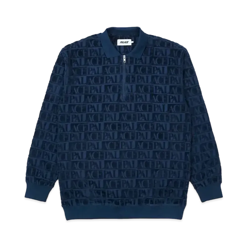 PALACE Domino Jacquard 1/4 Zip Polo Crew "Navy"