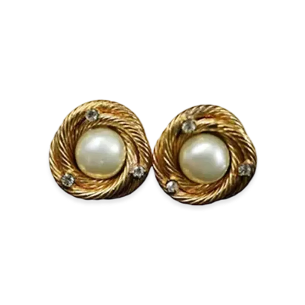 CHANEL Pearl Rhinestone Earring "Gold"