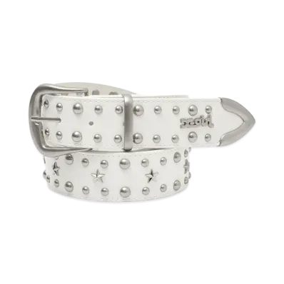 X-Girl Women's Star Studded Faux Leather Belt "White"