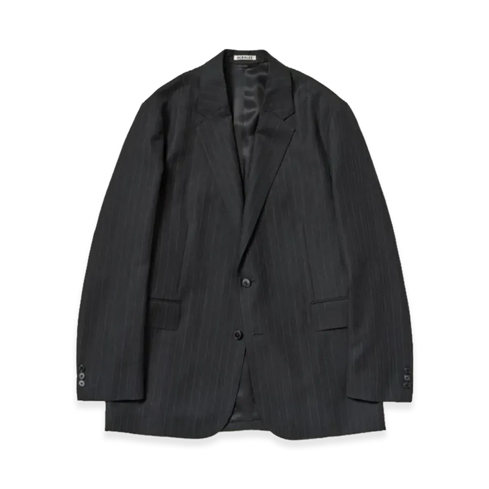 AURALEE Women's Bluefaced Wool Jacket "Charcoal Navy Stripe"