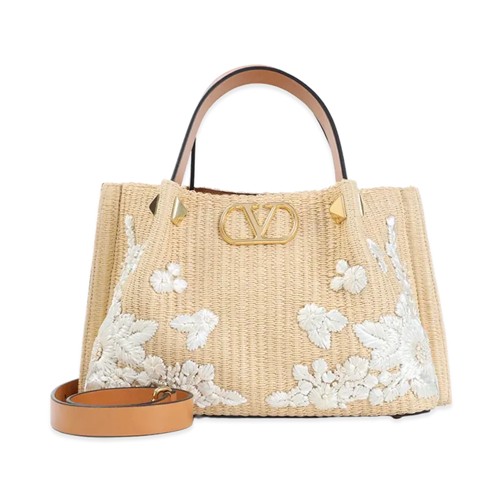 Valentino Garavani Women's Small Raffia Tote Bag "Naturale"