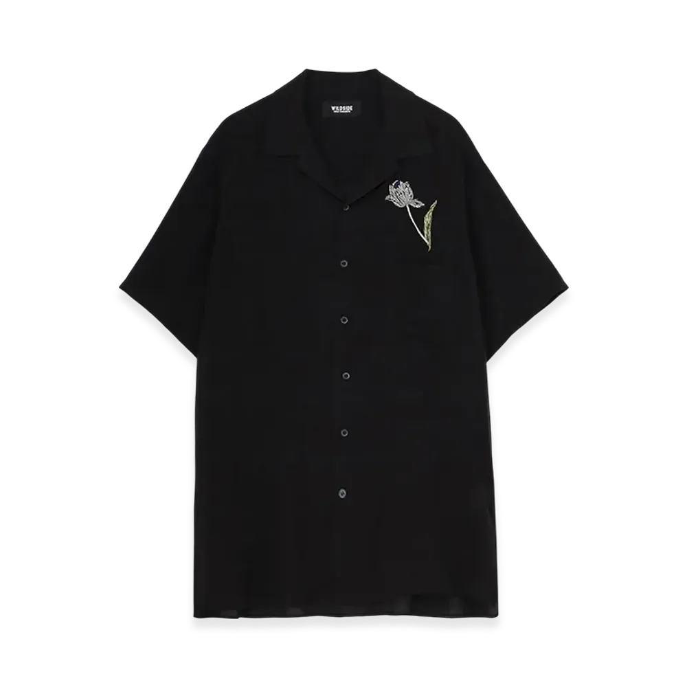 WILDSIDE Yohji Yamamoto Tulip Embroidery Short Sleeve Shirt "Black"