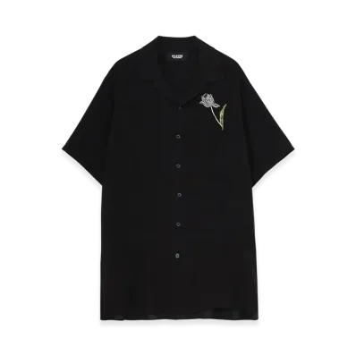 WILDSIDE Yohji Yamamoto Tulip Embroidery Short Sleeve Shirt "Black"
