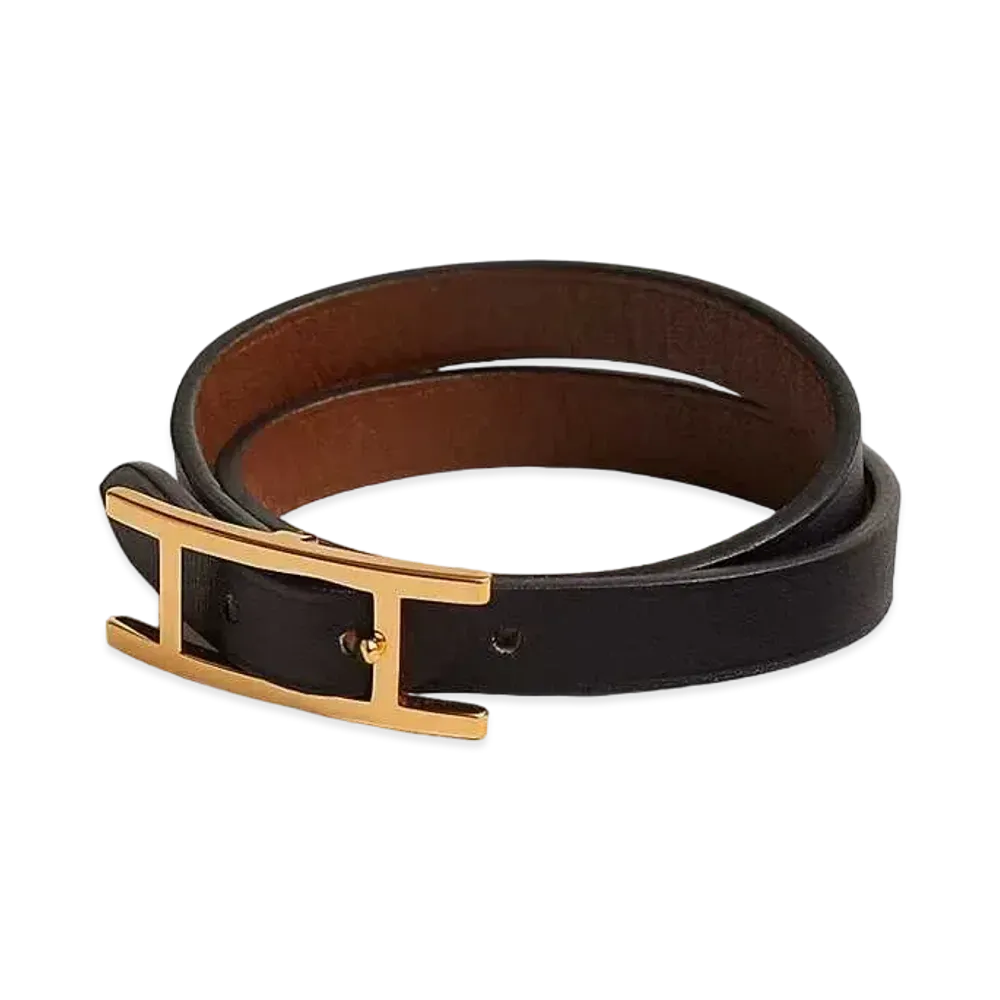 Hermes Behapi Double Tour Bracelet "Noir/Forve/Gold"
