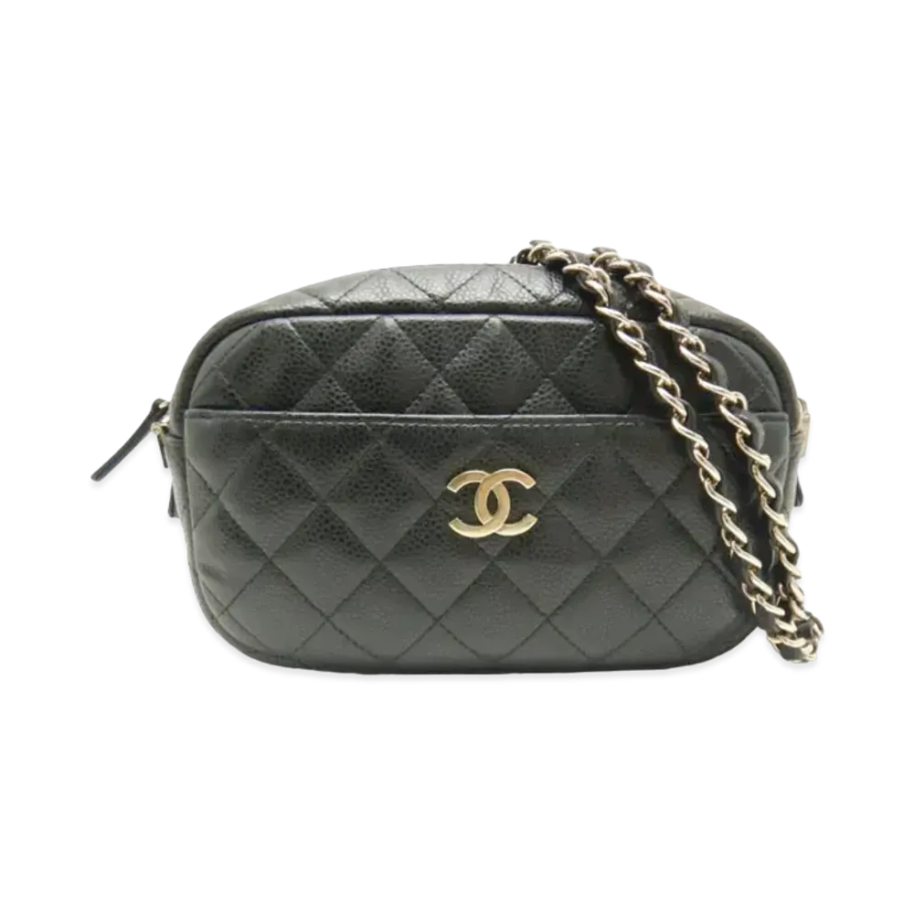 CHANEL Matelasse Camera Chain Shoulder Caviarskin "Black/Gold"