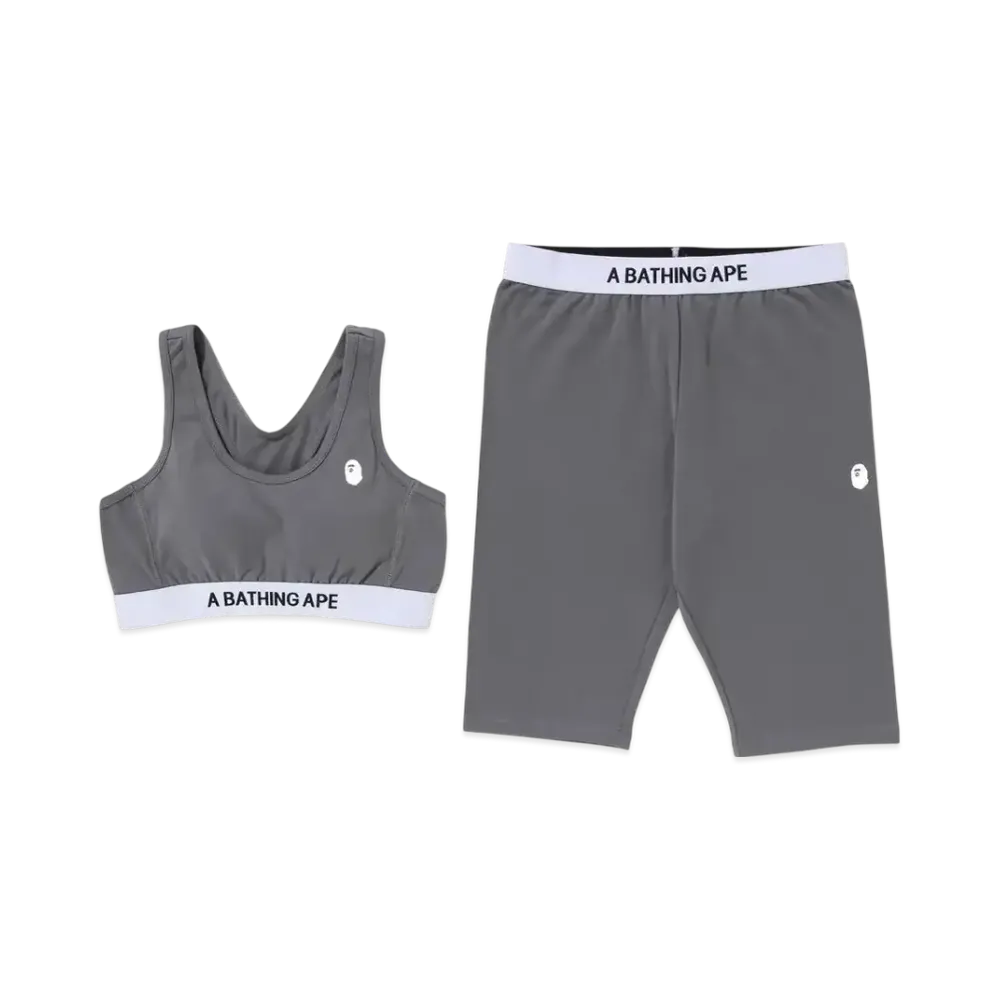 A BATHING APE Sport Bra Biker Shorts Set "Gray"