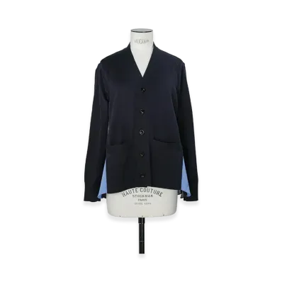 sacai Poplin x Cotton Knit Cardigan "Navy/Blue Stripe"