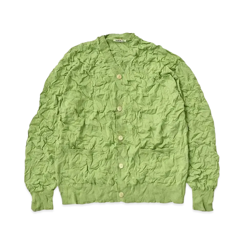 AURALEE Wrinkled Dry Cotton Knit Cardigan "Sage Green"
