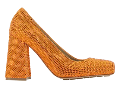 Bottega Veneta Women's Leather and Rhinestones Tower Pumps "Orange"
