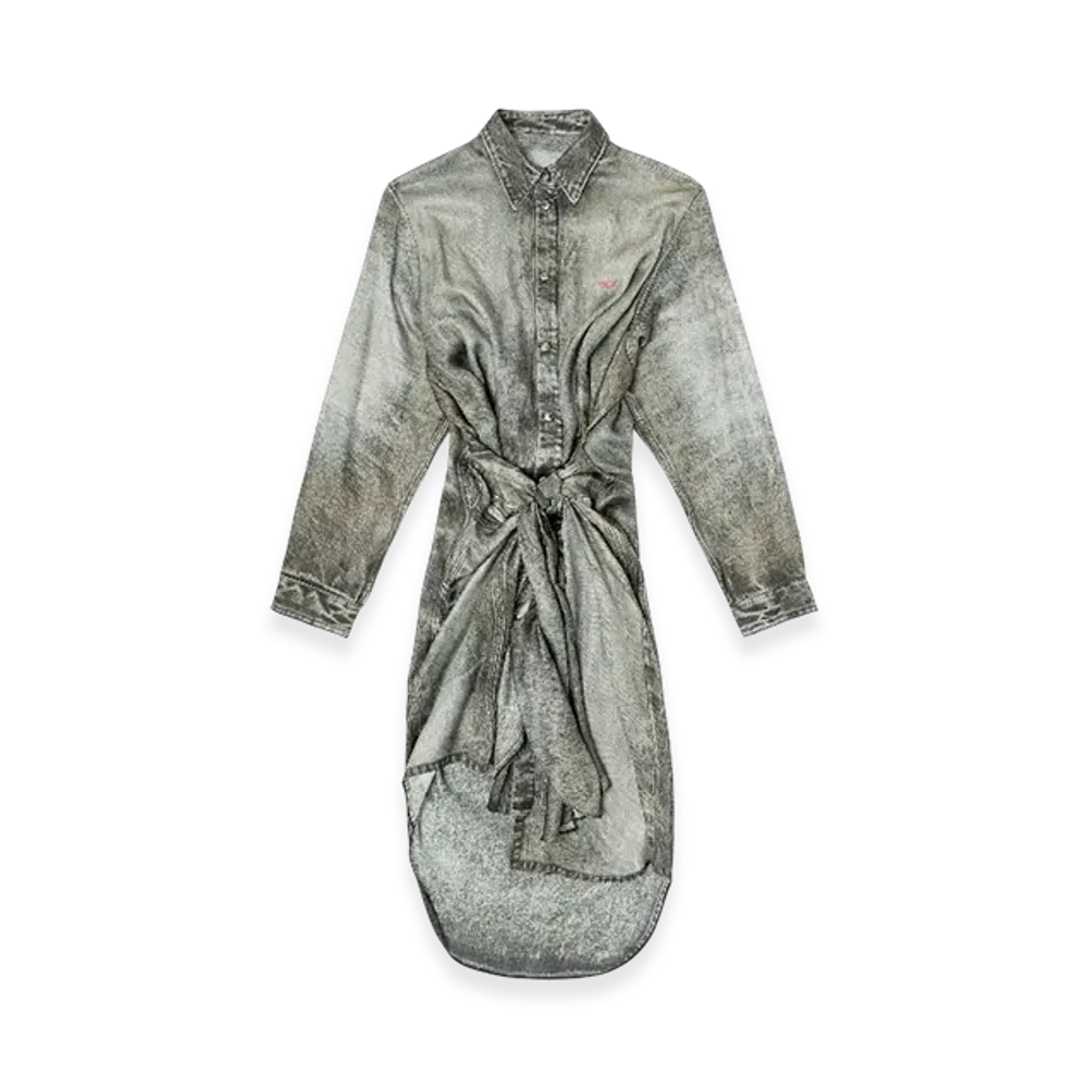 Diesel D-Iletta Wrap Dress In Denim-Look Viscose "Dark Gray"