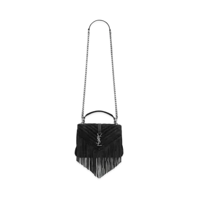Saint Laurent College Medium Chain Bag In Light Suede With Fringes "Black"