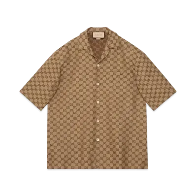 GUCCI GG Linen Shirt "Camel/Ebony"