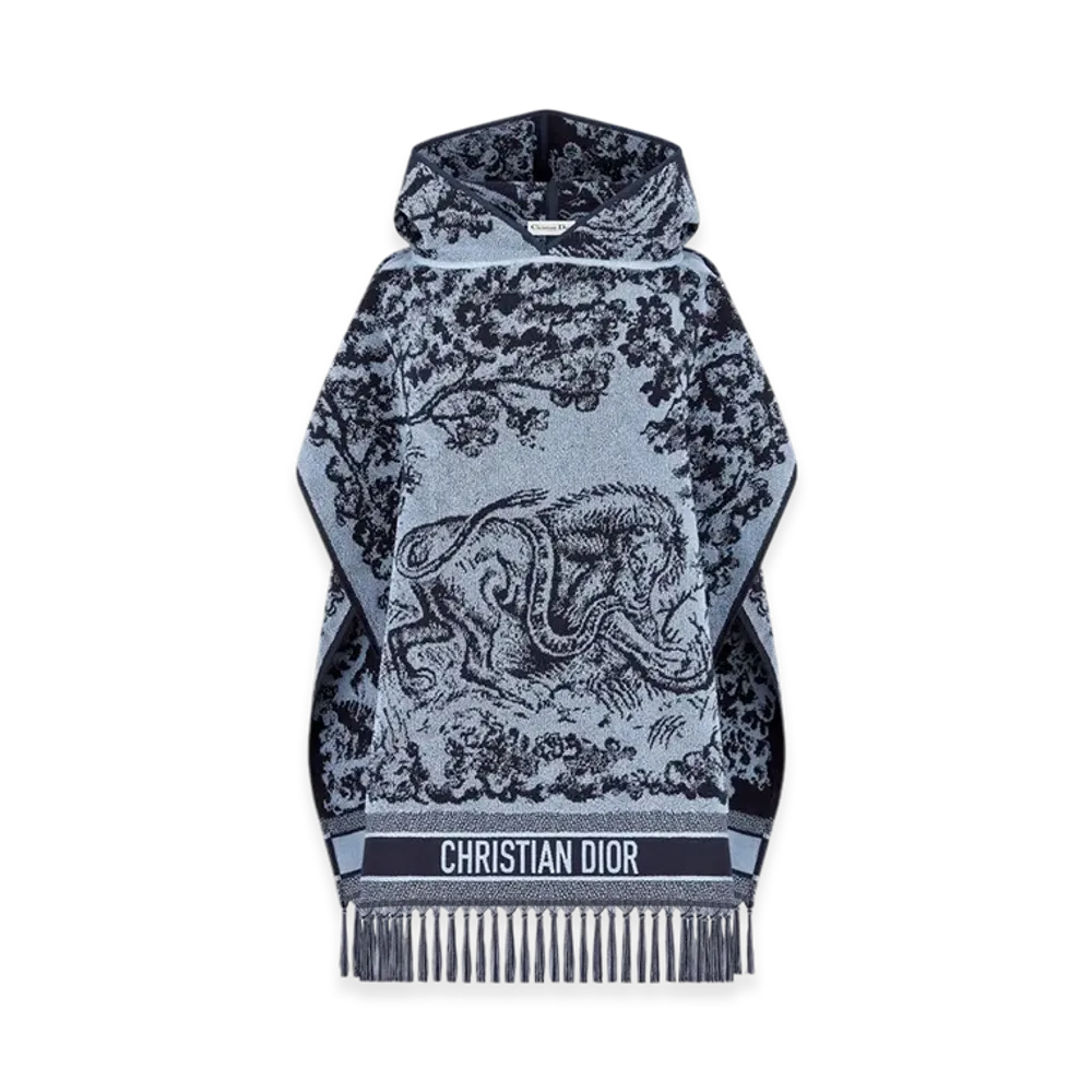 Dior Women's Toile De Jouy Sauvage Hooded Poncho Cotton "Denim Blue"