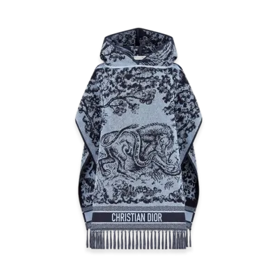 Dior Women's Toile De Jouy Sauvage Hooded Poncho Cotton "Denim Blue"