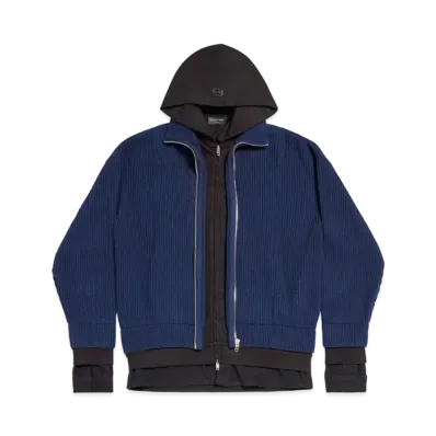 BALENCIAGA Men's Unity Sports Icon Layered Zip-Up Hoodie Oversized "Dark Blue"