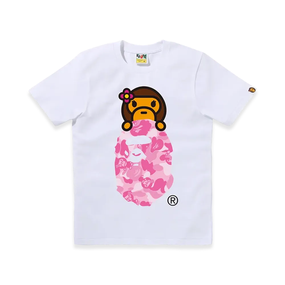 A BATHING APE Women's ABC Lisa Camo Lisa On Ape Head Tee "Whte/Pink"