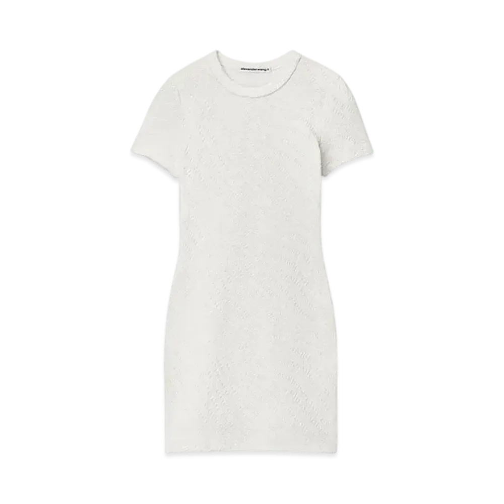 Alexander Wang Logo Jacquard Stretch Short Sleeve Mini Dress "White"