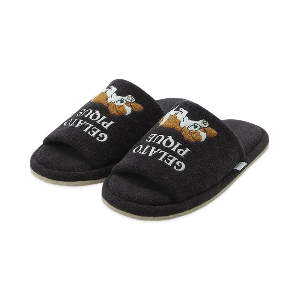 GELATO PIQUE Homme Airy Moco Sleeping Dog Applique Room Shoes "Dark Gray"