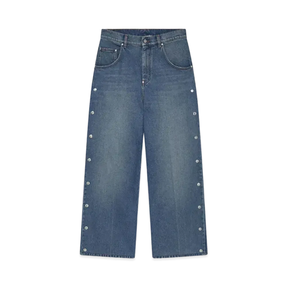 STELLA McCARTNEY Popper-Studded Bootcut Denim Jeans "Classic Wash Blue Denim"