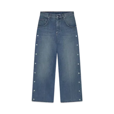 STELLA McCARTNEY Popper-Studded Bootcut Denim Jeans "Classic Wash Blue Denim"
