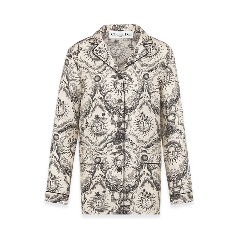 Dior Women's Shirt Soleil Silk Twill "White/Gray"