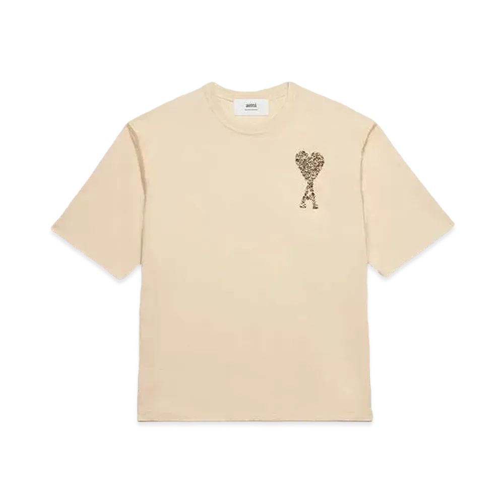 AMI PARIS Cotton Jersey & Tulle AMI DE COEUR Embroidery T-shirt "Champagne & Ivory"