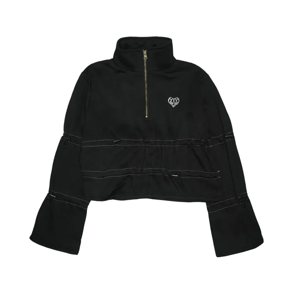 HTH Draw cord half zip sweat "BLACK"