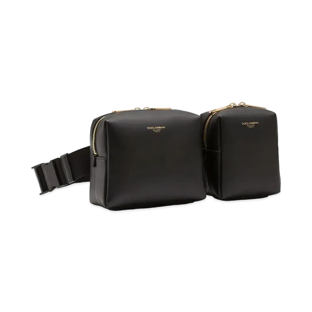 Dolce&Gabbana Mon-Reale Waist Pouch Calfskin Brand Logo "Black"
