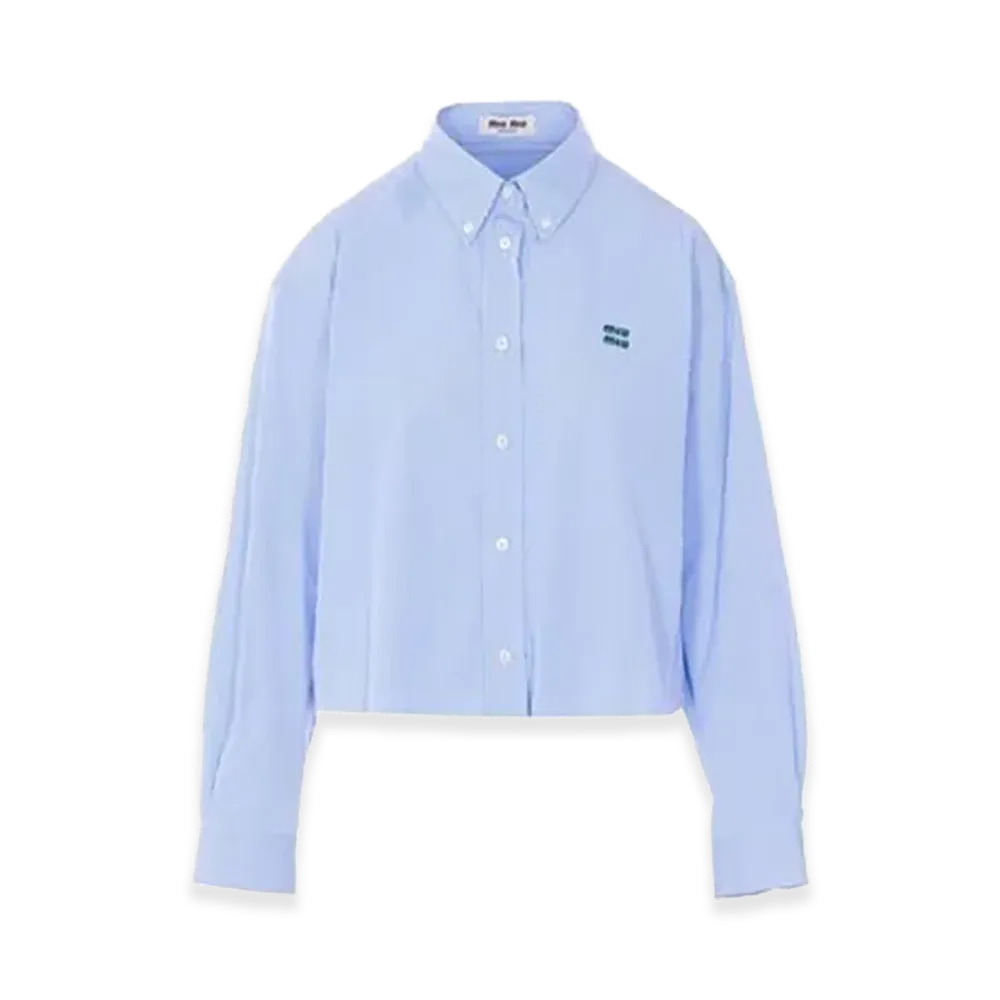 MIU MIU Women's Striped Cropped Cotton Shirt "Blue"