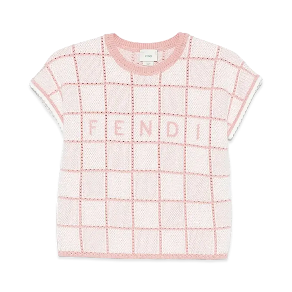 FENDI Kids T-Shirt Cotton Crochet "Pink/White"