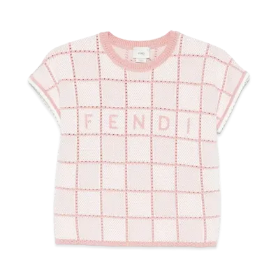 FENDI Kids T-Shirt Cotton Crochet "Pink/White"