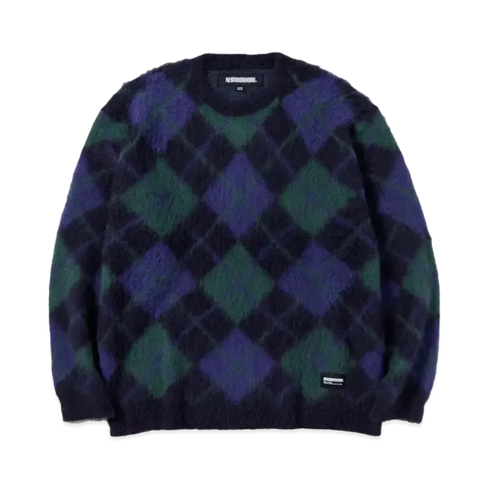 NEIGHBORHOOD Argyle Pattern Mohair Sweater "Navy"